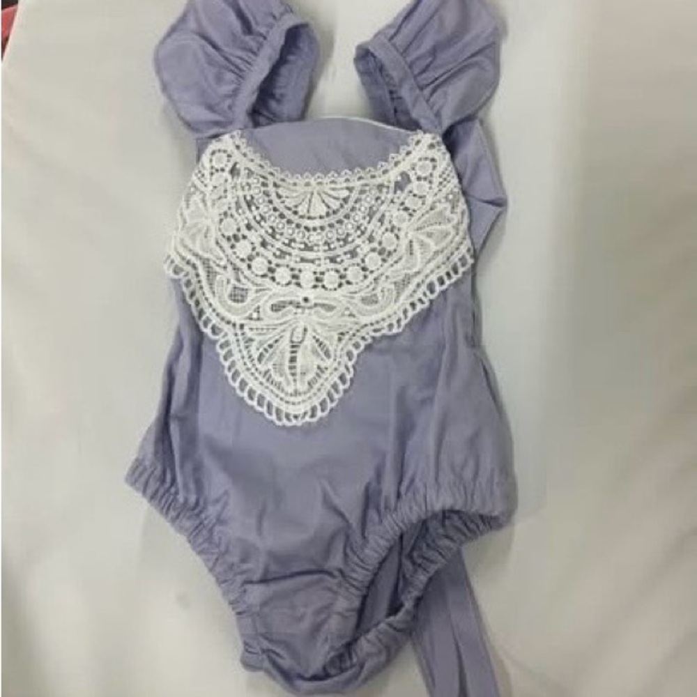 Girls Lilac One-Piece with White Lace Bib
